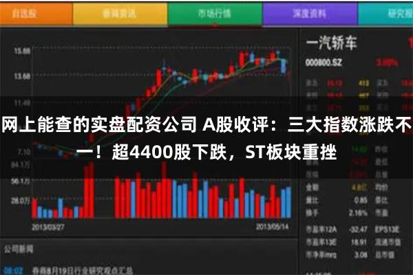 网上能查的实盘配资公司 A股收评：三大指数涨跌不一！超4400股下跌，ST板块重挫